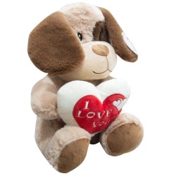 Cane peluche morbido con cuore scritta Love